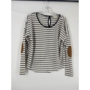 Miss Daisy Striped Long Sleeve Top with Elbow Patches and Bow Back Detail Size L